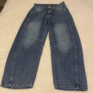 Barrel Leg Jeans PANTS  Womens Size S 29"W 24.5"L Blue Cotton Blend SEAM‎ DETAIL